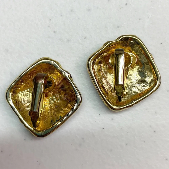 3 for $10 🛍️ 80s Vintage Clip On Statement Earrings Set Purple & Gold Square - Picture 4 of 4